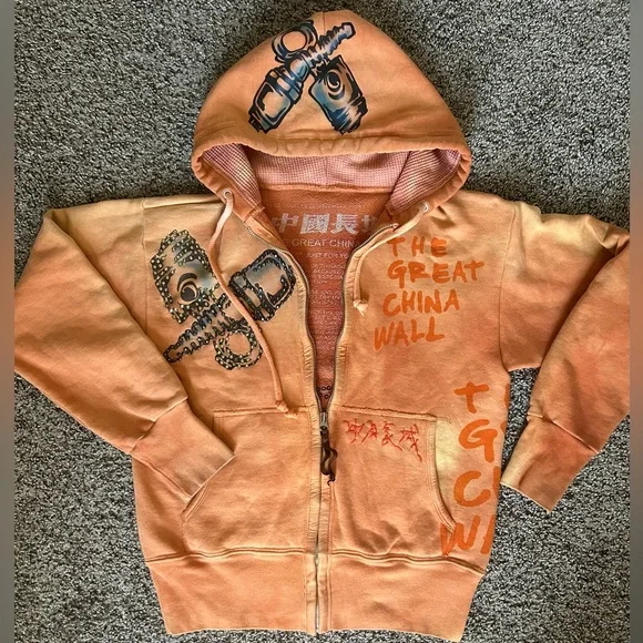 The Great China Wall Vintage RARE Hoodie Swarovski Crystals Sweatshirt handmade - Picture 3 of 9